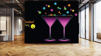 two cocktail glasses isolated on black background with colorful blurred spots, concept for cocktail party or ladies' night Wall mural