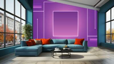 White glowing lines and squares in violet gradient background. Contemporary graphic booklet layout with text space boxes. Wall mural