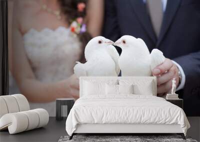 Two white doves.Wedding Wall mural