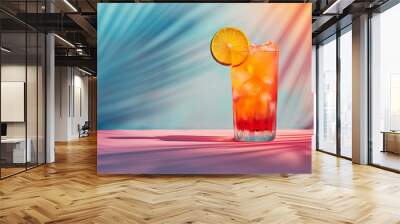 An exotic cocktail that evokes wild parties, summer, fun, and the beach, surrounded by a creative background with warm, vibrant colors in the spirit of good times. Wall mural