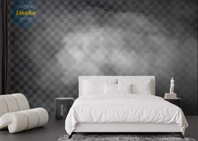 Fog or smoke isolated transparent special effect. White vector cloudiness, mist or smog background. Vector illustration Wall mural