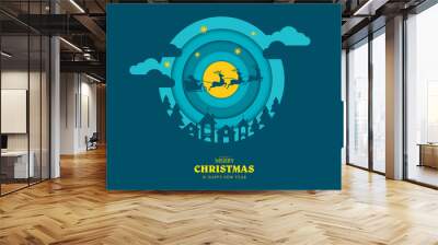 Merry Christmas and Happy New Year. Christmas composition in paper art and digital craft style. Background for covers, invitations, posters, banners, flyers, placards . Vector illustration EPS10. Wall mural