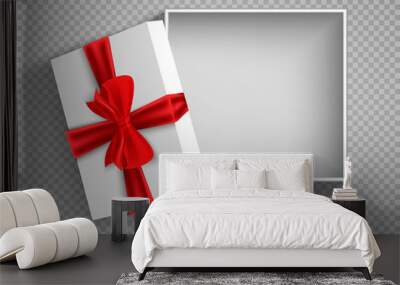 Open gift box with red bow isolated on white. Illustration Isolated on a transparent background. Vector EPS10 Wall mural