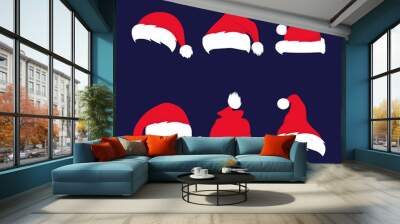 Santa Claus hat and beard. Red Merry Christmas Card Illustration Wall mural