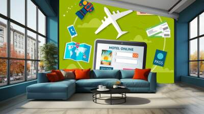 Summer holiday vacation booking online concept with flat icons. Vector illustration Wall mural