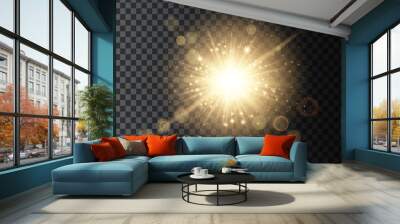 transparent golden glow light effect. star burst with sparkles Wall mural