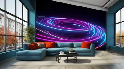 abstract rounded pink blue neon lines glowing created with Generative AI technology Wall mural