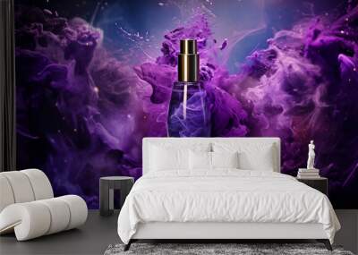 bottle of purple perfume with smoke Wall mural