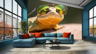 lizard wearing sunglasses created with Generative AI technology Wall mural