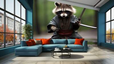 raccoon ninja created with Generative AI technology Wall mural