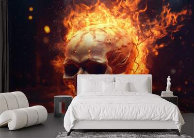 skull on fire isolated created with Generative AI technology Wall mural