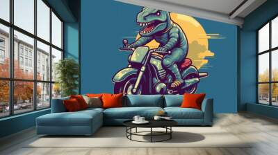 T-Rex driving scooter created with Generative AI technology Wall mural