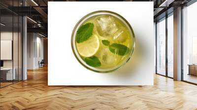 top view of iced tea with ice cube isolated on white created with Generative AI technology Wall mural