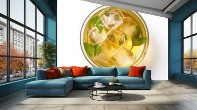 top view of iced tea with ice cube isolated on white created with Generative AI technology Wall mural