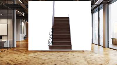 wooden stair with wrought Iron railing isolated on white Wall mural