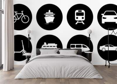 Set of standard transportation symbols in black circles Wall mural