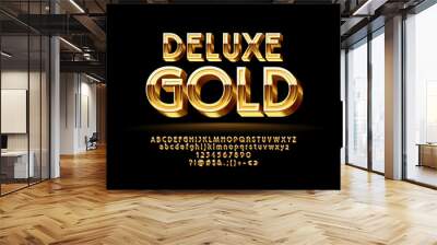 Luxury Golden 3D Font. Chic Alphabet Letters, Numbers and Symbols Wall mural