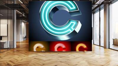 Realistic neon tube alphabet for light board. Letter C Wall mural