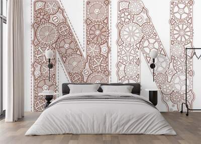 Vector blueprint alphabet of gears Wall mural