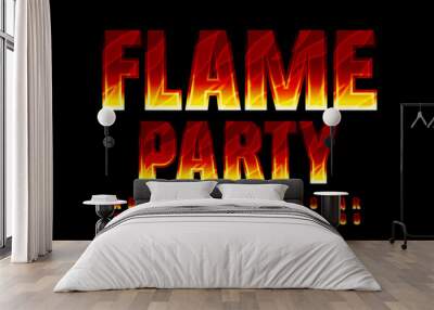 Vector bright flyer Flame Party with creative Fire Font. Burning Alphabet Letters and Numbers for poster Wall mural