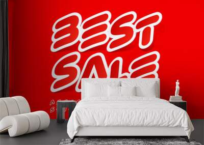 Vector bright promo Best Sale. Creative Red Font. Sticker style Alphabet Letters and Numbers set Wall mural