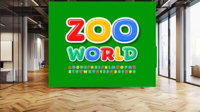 Vector colorful logo Zoo World. Playful bright Font. Children style Alphabet Letters and Numbers set Wall mural