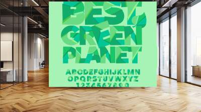 Vector eco banner Best green planet. Vector set of colorful letters, numbers and symbols Wall mural