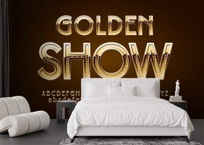 Vector elite logo Golden Show. Chic texture Font. Luxury Alphabet Letters, Numbers and Symbols Wall mural