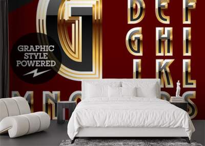 Vector font of beveled golden letters. Art-deco 2 Wall mural