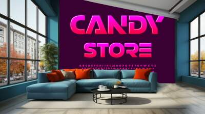 Vector glossy logo Candy Store. Creative Pink Font. Modern bright Alphabet Letters and Numbers Wall mural