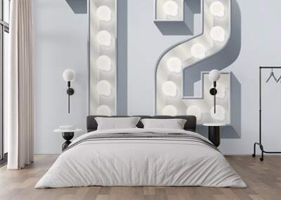 Vector light up white alphabet, Theater lamp graphic font. Numbers 1 2 Wall mural