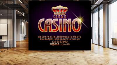 Vector Royal Casino Emblem with Crown. Golden Font set. Luxury Alphabet Letters Wall mural