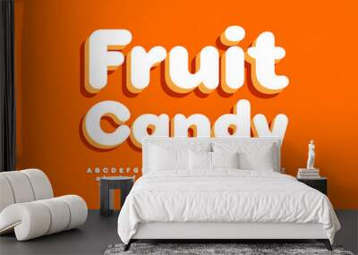 Vector sweet emblem Fruit Candy. Trendy 3D Font. Minimalist stylish Alphabet Letters, Numbers and Symbols set Wall mural