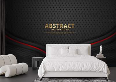 Luxury overlap layers background with lines effect. Realistic halftone dots on textured dark background Wall mural