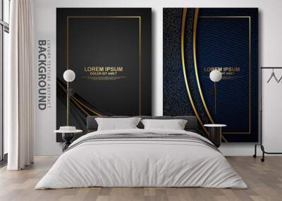 Vector set of cover design template with futuristic and dynamic overlap layers background with glitters effect. Realistic on textured dark background Wall mural