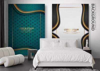 Vector two set of cover design template with luxury and elegant wave, circle and overlap layers background with glitters effect. Realistic textured on background Wall mural