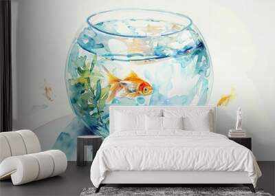 water color glass fish bowl containing tropical fish Wall mural