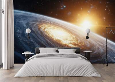 breathtaking view of a galaxy forming above a vibrant planet Wall mural