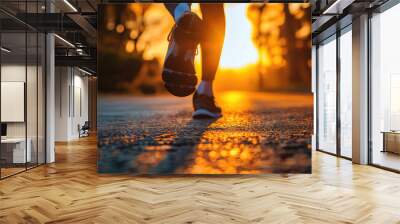 close up Runner feet running on road Wall mural