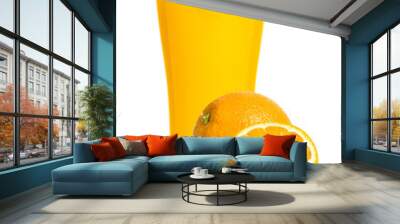 Fresh orange juice in glass or bottle with fruits, isolated on white Wall mural