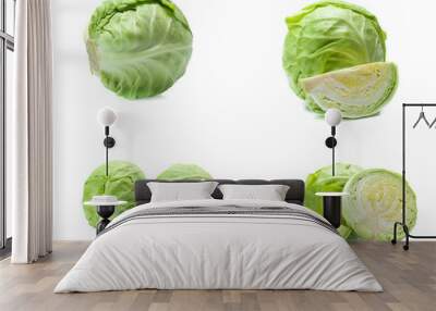 green cabbage on white background (set  mix   collection) Wall mural