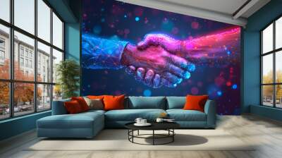 Handshake in digital futuristic style. The concept of partnership Wall mural