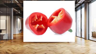 peppers with white background. Cut in half with slices Wall mural