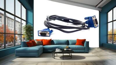 VGA monitor cables isolated on white background Wall mural