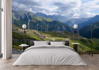 Wind farm. Wind generators in mountain landscape Wall mural