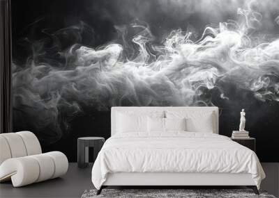 Smoke black ground fog cloud floor mist background steam dust dark white horror overlay. Ground smoke haze night black water atmosphere 3d magic spooky smog texture isolated transparent effect circle Wall mural