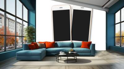 top view (flat lay) image of two blank screen smartphone isolate on white background with clipping p Wall mural