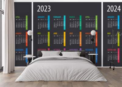 2022, 2023, 2024 Calendar - illustration. Template. Mock up Week starts Sunday Wall mural