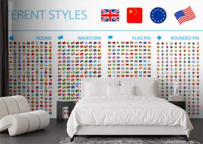 All World Flags - Big Set. Different styles. Vector Flat Icons Wall mural