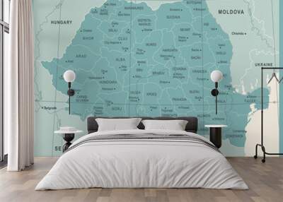 Romania Map - Vintage Detailed Vector Illustration Wall mural